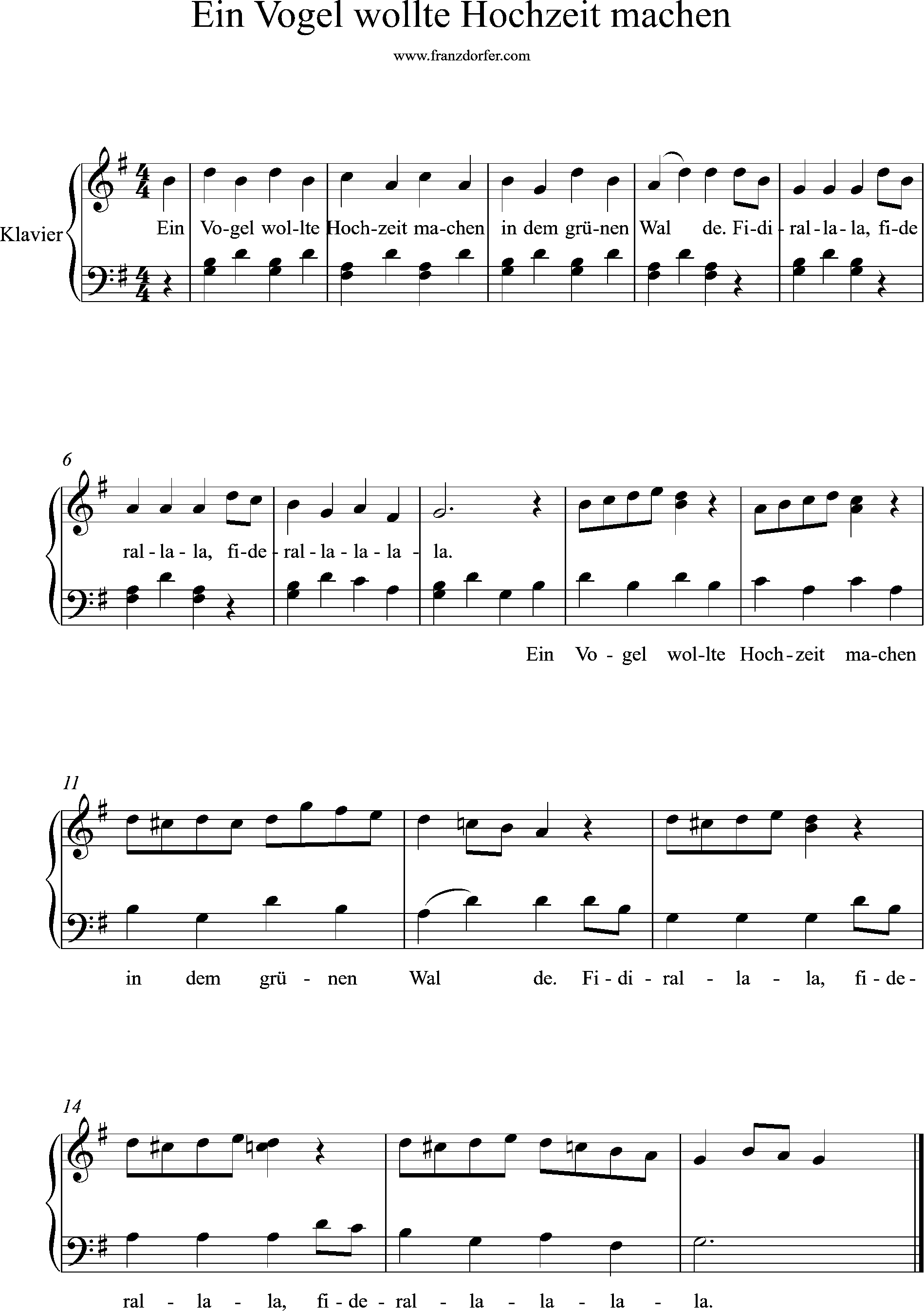 klaviernoten, Ferdinand Beyer, op101, Ein Vogel, G-Dur
